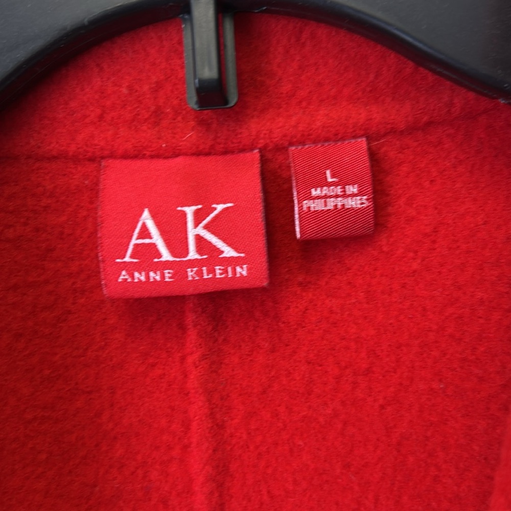AK Anne Klein Red Woolโ Blend Open Front Blazer Pockets Thick Festive Holiday L - Picture 8 of 17